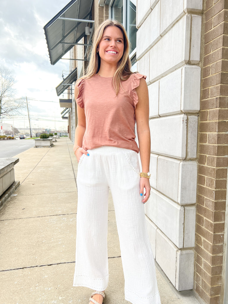 Gauze Embroidered Stitch Pants Clothing Ocean Drive White S 