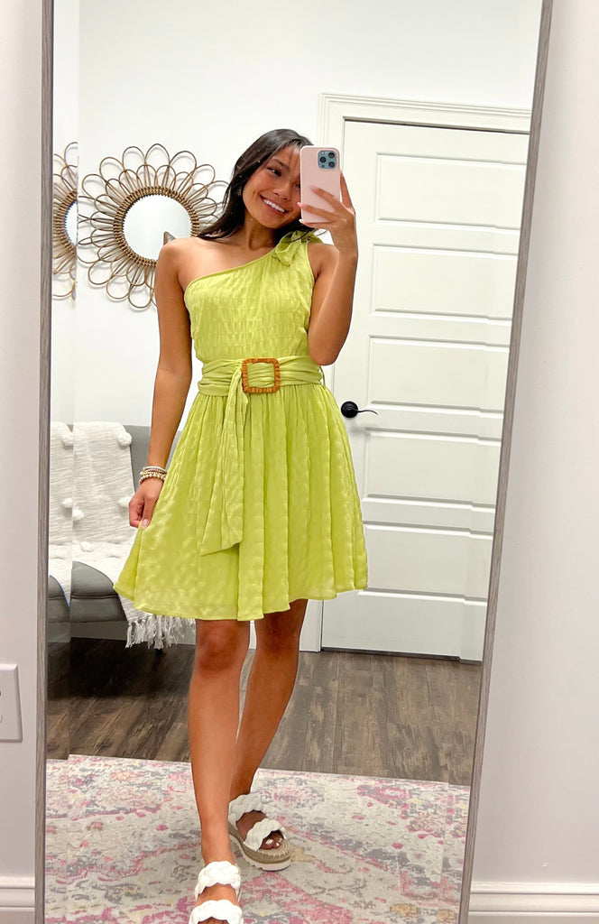 Lime Tie Single Shoulder Dress Clothing GPD   