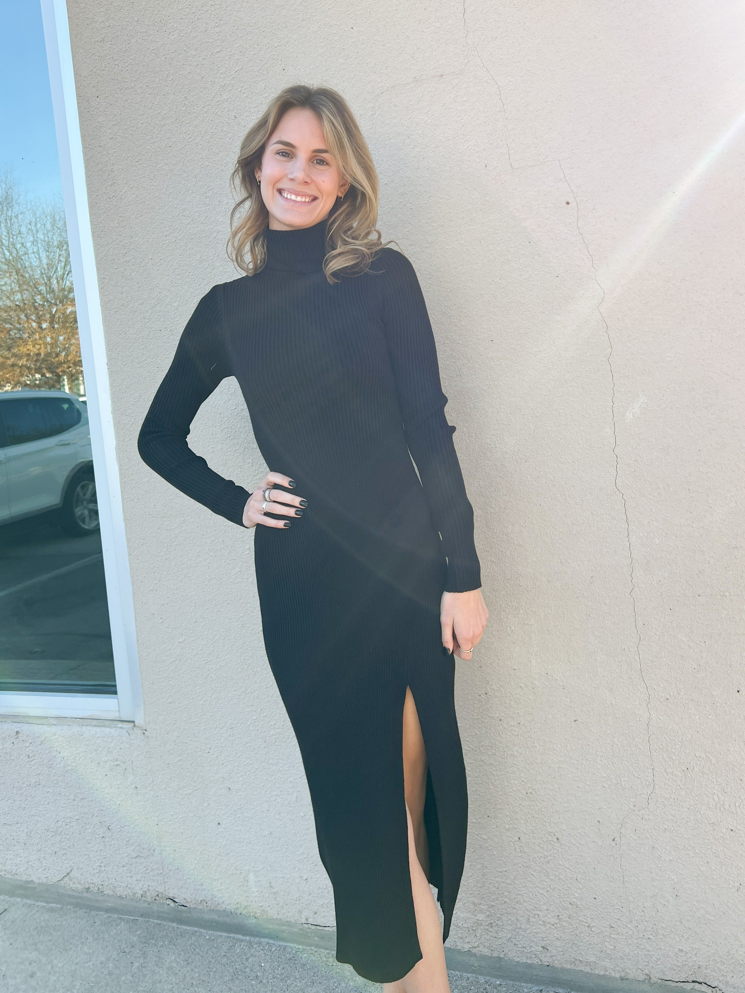 Black Turtleneck Sweater Midi Dress Black Turtleneck Sweater Midi Dress
