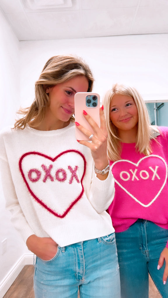 Xoxo Pink/White Sweater Top Clothing Le Lis   