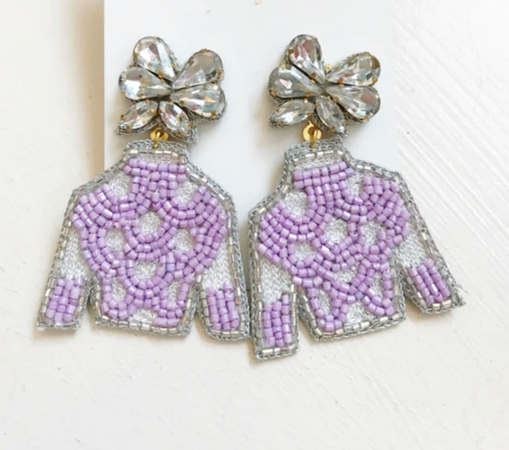 Jockey Silk Beaded Earrings Jewelry Lulubelles Lilac/White/Silver Scalloped  