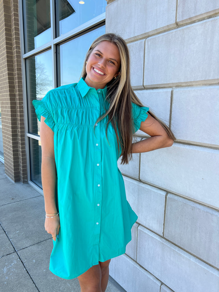 Button down Shirt Dress W/ Ruffle Slvs Clothing Molly Bracken   