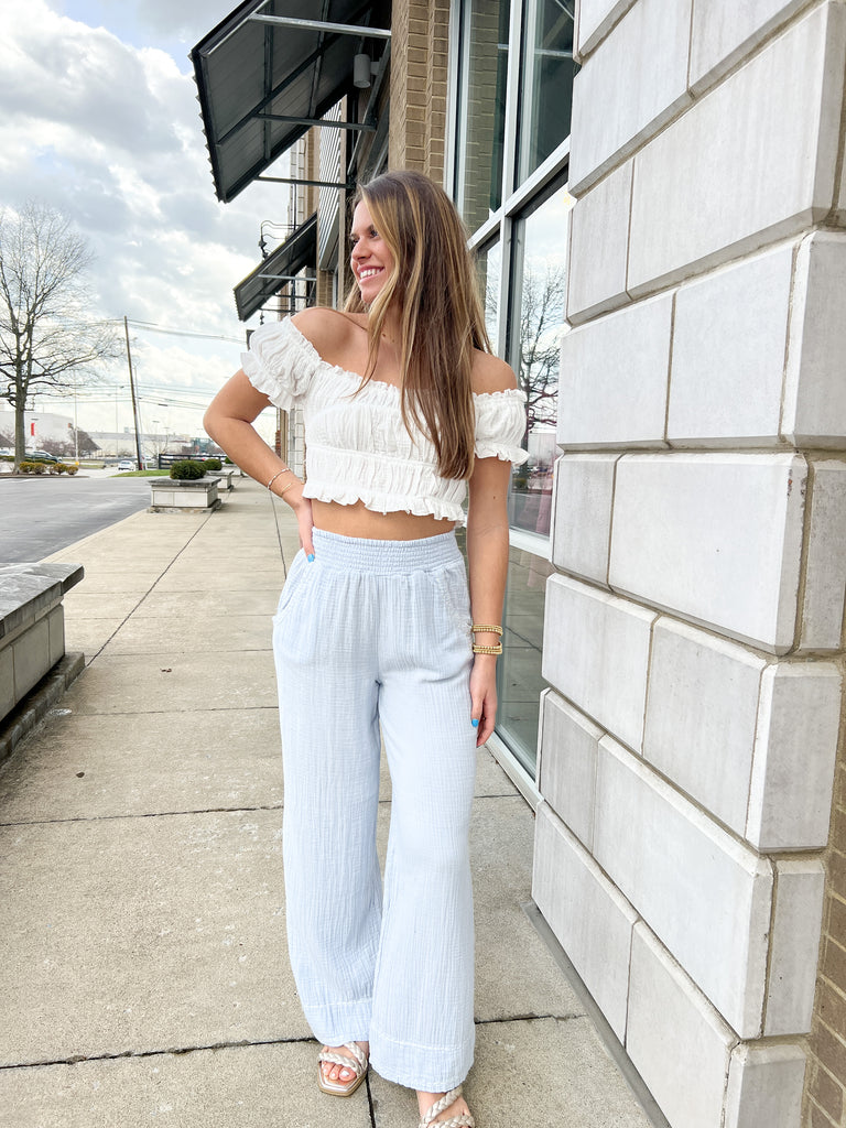Gauze Embroidered Stitch Pants Clothing Ocean Drive Blue S 