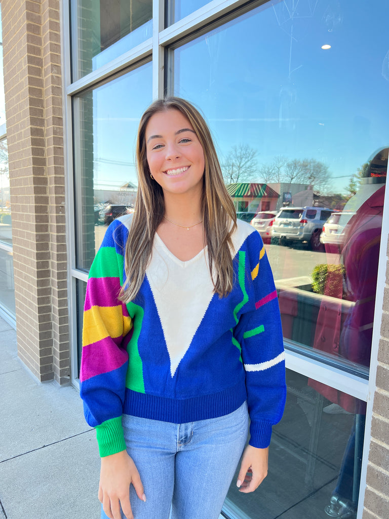 Blue/ Multicolor Striped Sweater Clothing Molly Bracken   