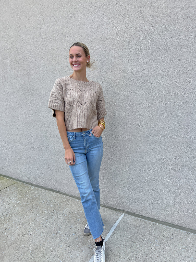 Mocha Cable Knit Cropped Sweater Clothing By Together   