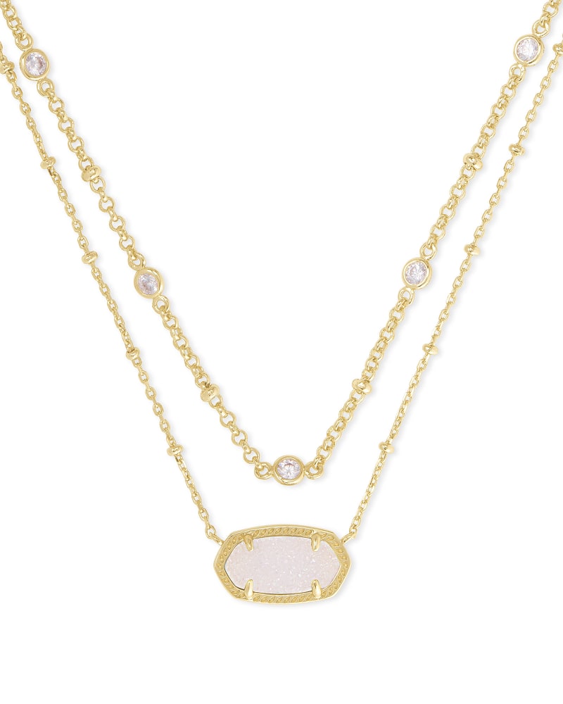 Elisa Double Strand Gold Crystal Iridescent Drusy Necklace Jewelry Kendra Scott   