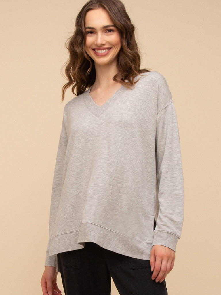 V-Neck Oversized Pullover Clothing Thread & Supply S Grey 