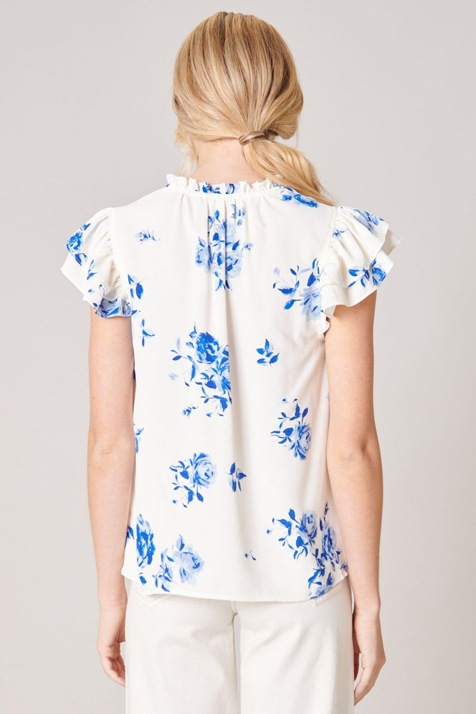 Floral Notch Neck S/S Top Clothing SugarLips   