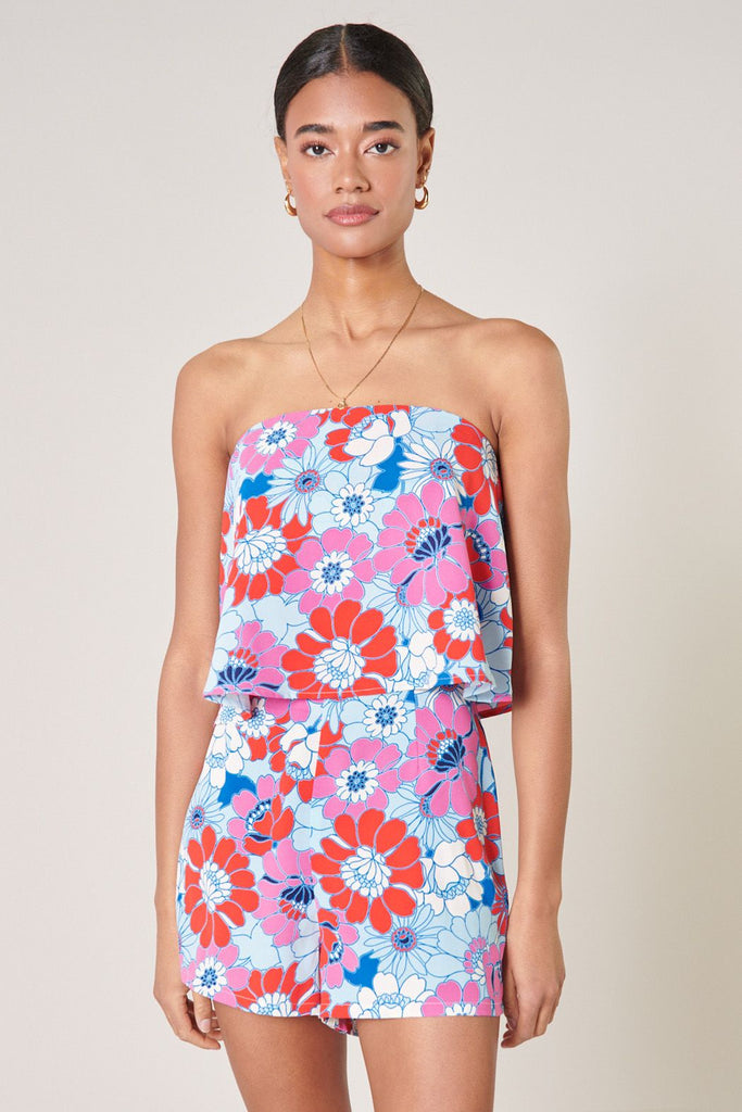Berry Mix Floral Strapless Romper Clothing SugarLips   