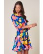 Multi Color Floral Print Ballon 3/4S Tie Belt Dress Clothing SugarLips   