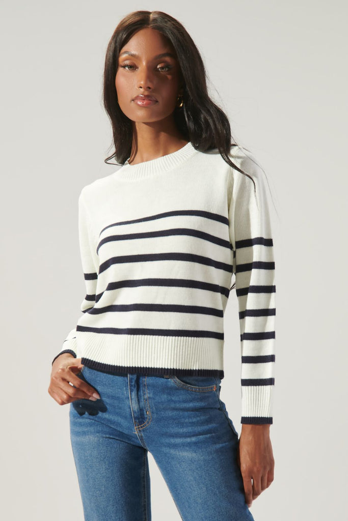 Cream/ Navy Striped Cropped Sweater Clothing SugarLips   