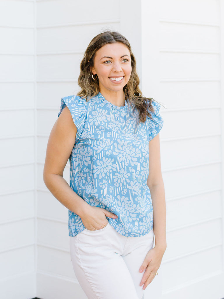Blue Bloom Flutter Slv Top Clothing Michelle Mcdowell   